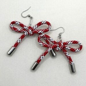 Sara G. Red and White Paracord Bow Earrings